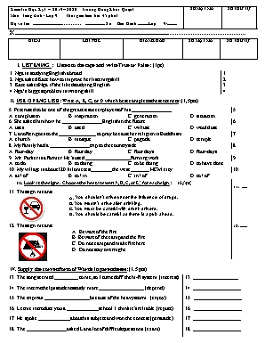Đề kiểm tra học kỳ 1 môn Tiếng Anh Lớp 9 - Năm học 2019-2020